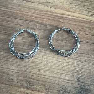 Hematite twisted wire hoop earrings